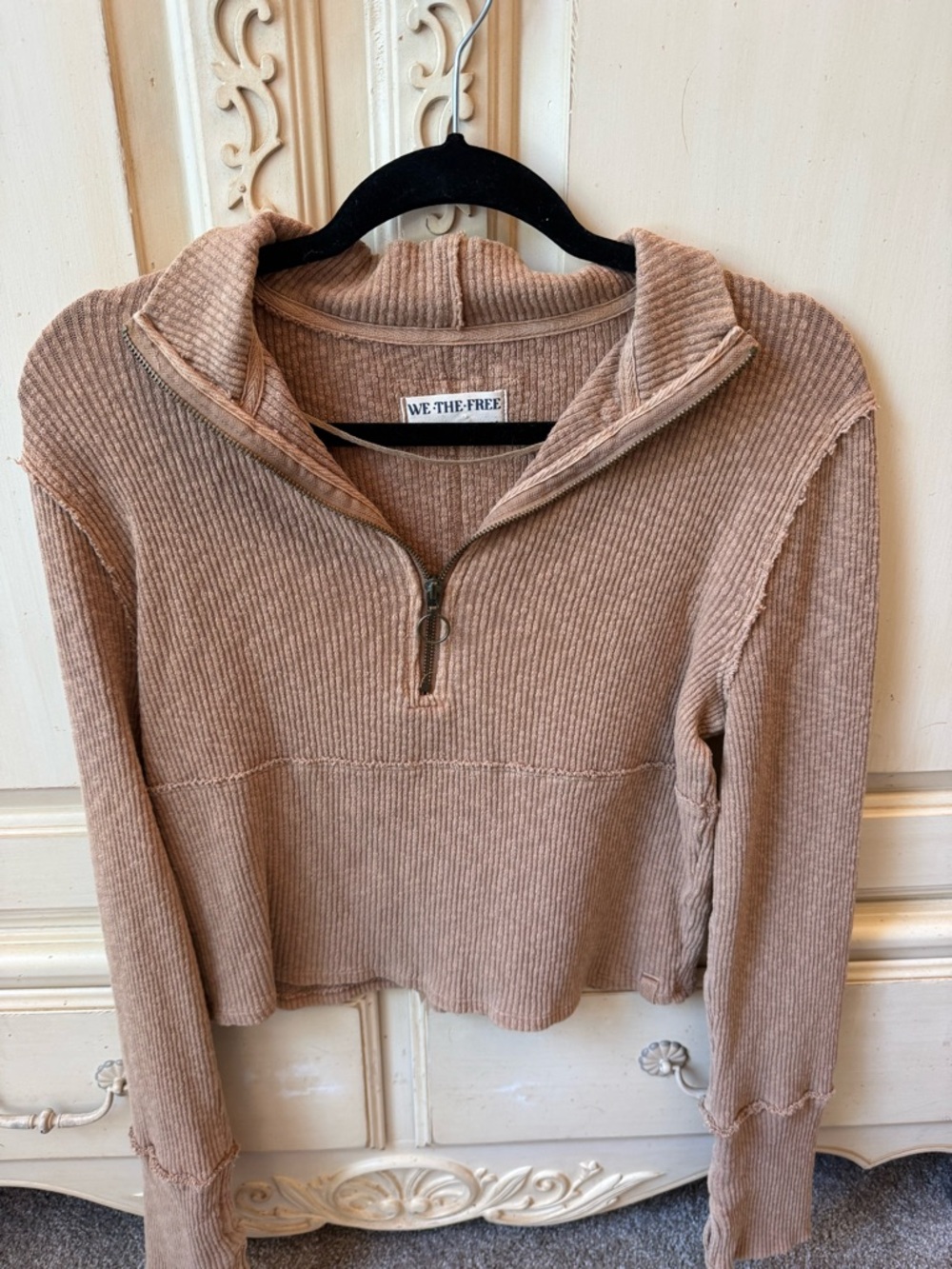 We The Free Ribbed Half-Zip Pullover in Light Taupe